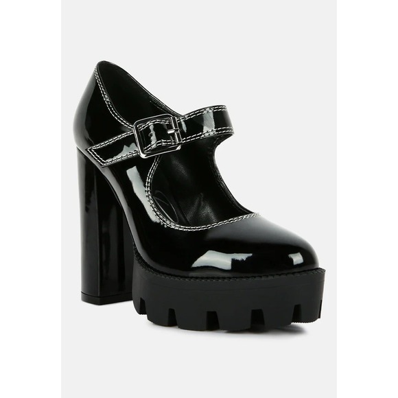 London Rag Mary Jane Black Platform Heels Women US 10 Patent Y2K Chunky Goth Alt - Picture 2 of 7